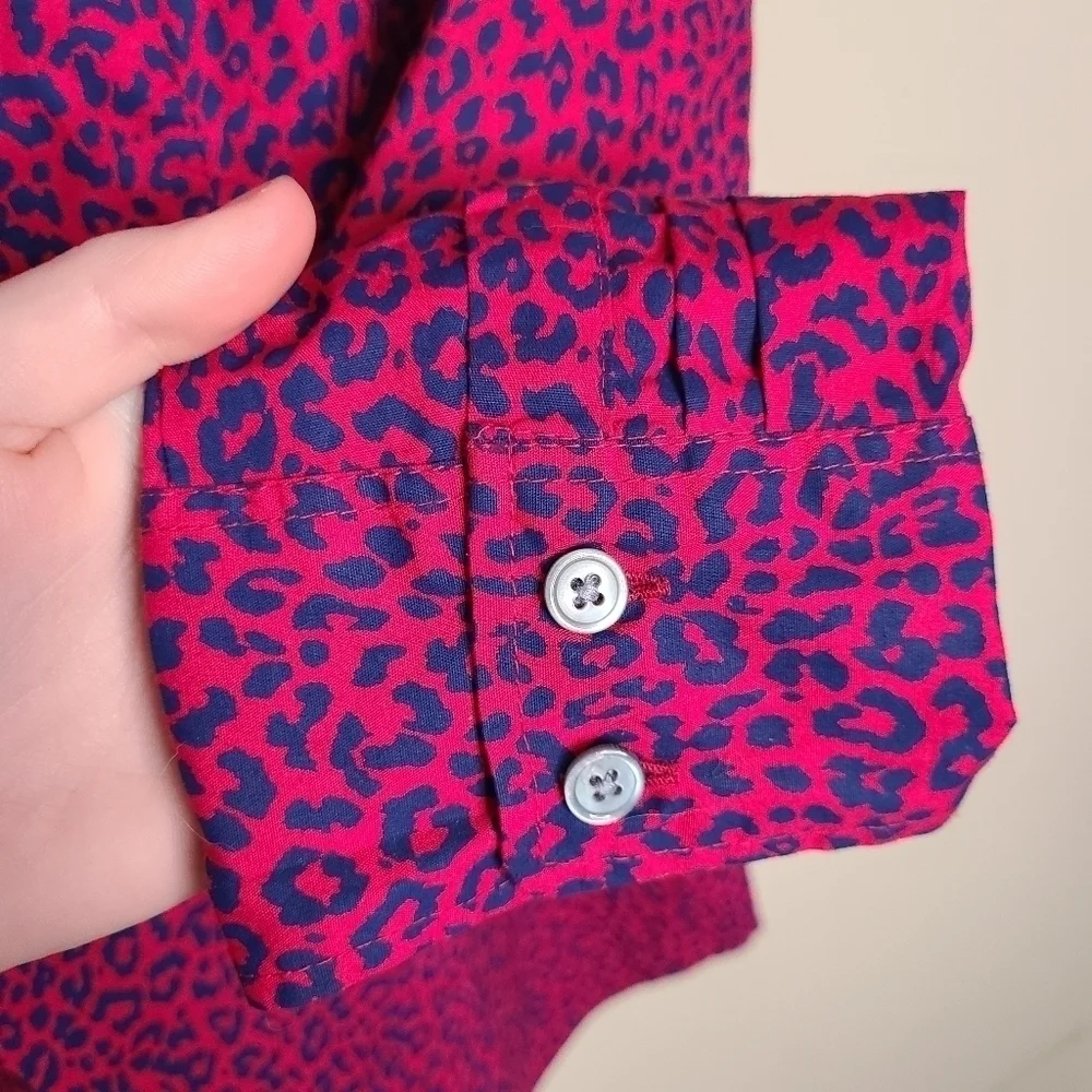 NWT J. Crew Button Up Stretch Cotton Poplin Shirt Signature Fit Leopard Print